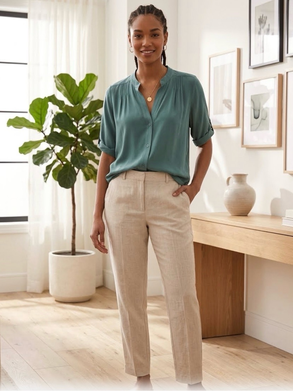 Maeve Anthropologie Teal Green
Short Sleeve Button Down Blouse Size Large